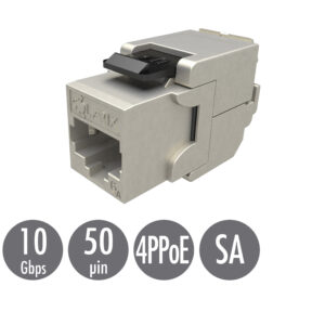 Samorezný keystone Solarix CAT6A STP RJ45 SXKJ-10G-STP-BK-SA Component Level a 4PPoE certifikácia