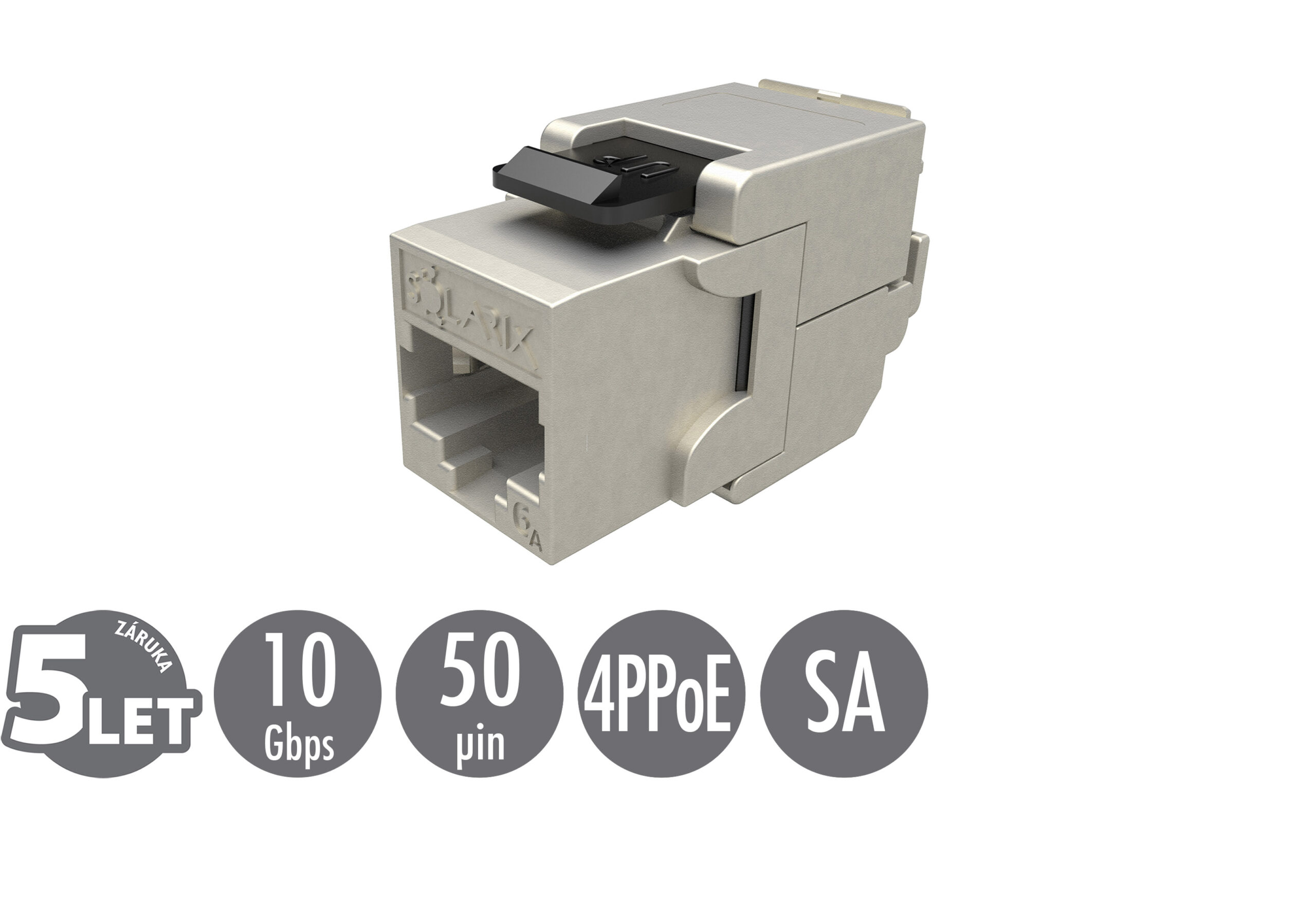 Samorezný keystone Solarix CAT6A STP RJ45 SXKJ-10G-STP-BK-SA Component Level a 4PPoE certifikácia