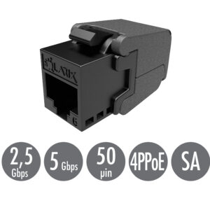 Samorezný keystone Solarix CAT6 UTP SXKJ-6-UTP-BK-SA Component Level a 4PPoE certifikácia