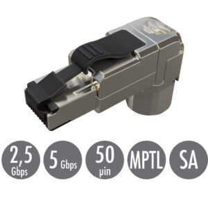 Konektor MPTL 90° RJ45 CAT5E STP samorezný SXRJ45-5E-STP-BK-SA-U