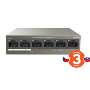 Tenda TEF1106P-4-63W PoE AT switch 4x PoE 802.3af/at, 6x 100Mb/s, PoE celkom 63W, fanless, PoE+
