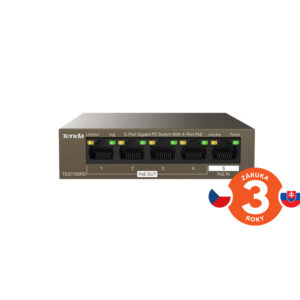 Tenda TEG1105PD PoE PD Gigabit switch, 1x PoE IN, 4x PoE OUT 802.3af, 5x 1 Gb/s, max. 30W, fanless