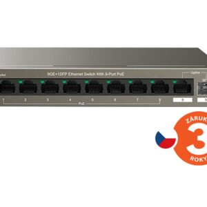 Tenda TEG1110PF-8-102W PoE+ AT switch 8xPoE 802.3af/at + Uplink RJ45 + SFP port, 92W, PoE+, fanless