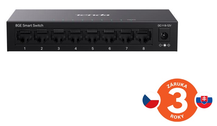 Tenda TEG2208D Websmart L2 cloud managed switch, 8x 10/100/1000 Mbps, Kov, Fanless - bez ventilátorov