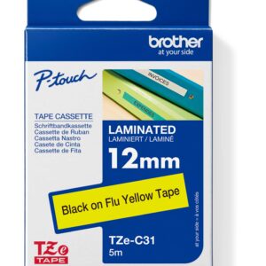TZE-C31, čierna tlač na fluroscenčné žlté, 12 mm
