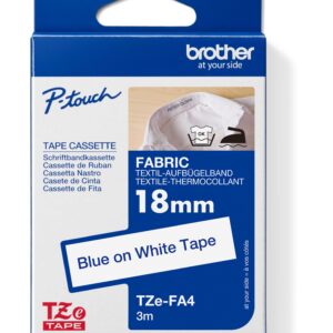 TZE-FA4, biela / modrá, 18 mm, zažehľovacia páska