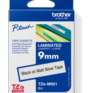 TZE-M921 - čierna tlač/matne strieborný podklad, 9mm
