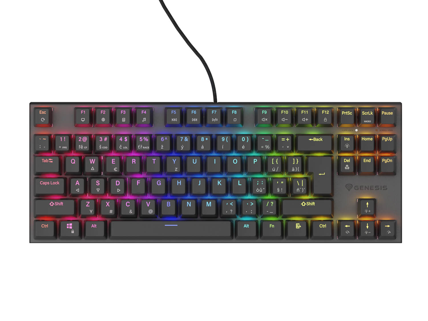 Genesis tichá herná klávesnica THOR 303/TKL/RGB/Outemu Peach/Drôtová USB/ CZ- SK layout/Čierna
