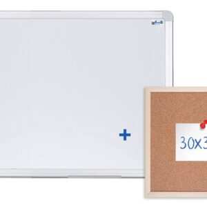 Magnetická tabuľa AVELI 60x45 cm, hliníkový rám + korková nástenka 30x30 cm