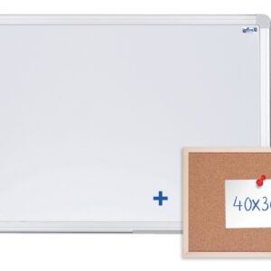 Magnetická tabuľa AVELI 90x60 cm, hliníkový rám + korková nástenka 40x30 cm