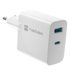 Univerzálna USB nabíjačka Natec RIBERA GaN 1X USB-A + 1X USB-C 65W, Biela