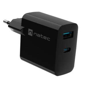 Univerzálna USB nabíjačka Natec RIBERA GaN 65W, 1X USB-A, 1X USB-C, Čierna