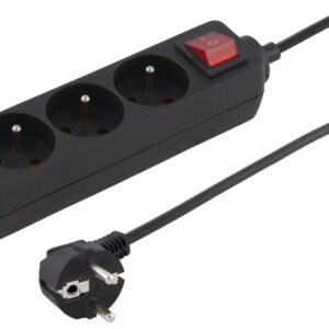 Predlžovací prívod 230V 2m 3 zásuvky, vyp, čierny