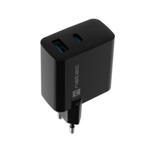 Univerzálna USB nabíjačka Natec RIBERA GaN 45W, 1X USB-A, 1X USB-C, čierna