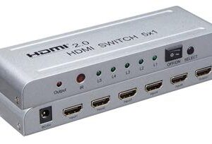 PremiumCord 4Kx2K@60Hz HDMI switch 5:1 kovový s diaľkovým ovládačom a napájacím adaptérom