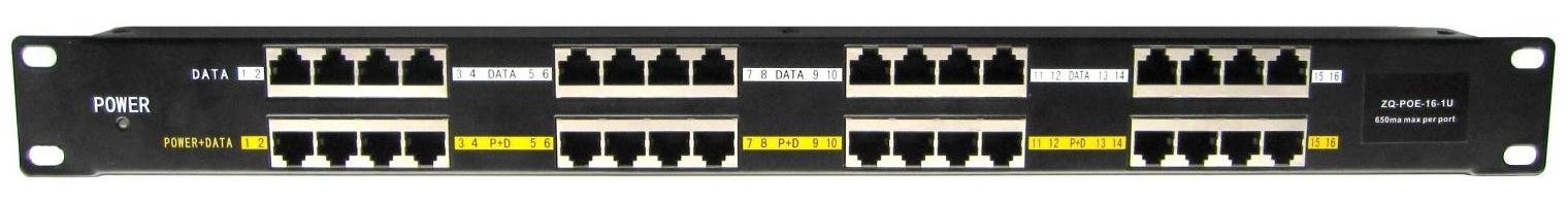 POE-PAN16ST, Tienený 16-portový pasívny POE injektor panel